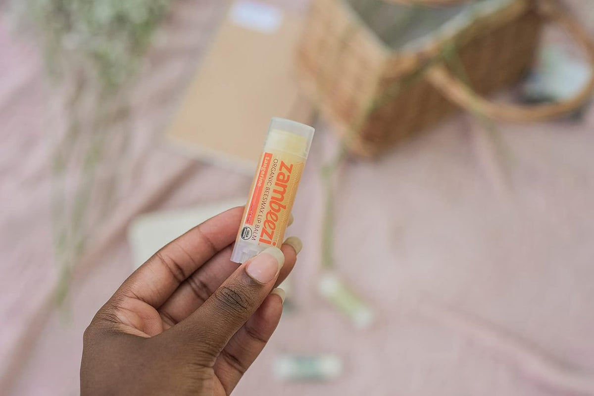 Fair Trade, Organic Beeswax Lip Balm - CORE 4 Pack (Wild Rose, Tangerine, Sweet Basil and Lemongrass) - Ethically Sourced