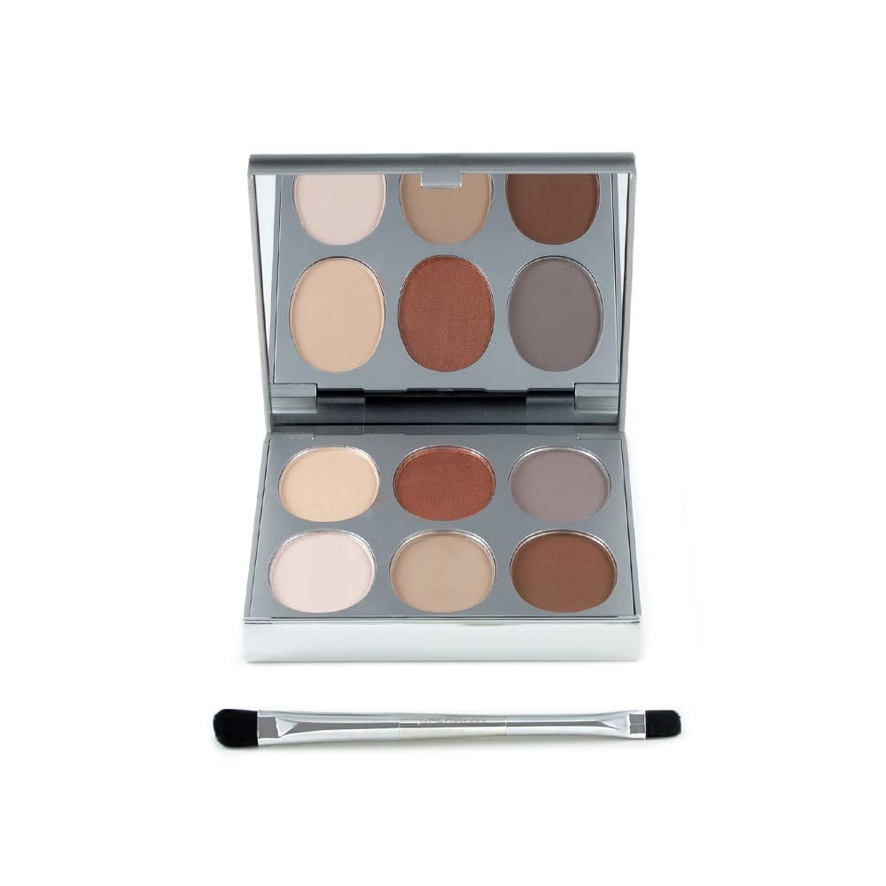 Jerome Alexander New Again Eyeshadow Palette & Brush, 6 Buildable & Blendable Micronized Powder Shades (Basic Choice)