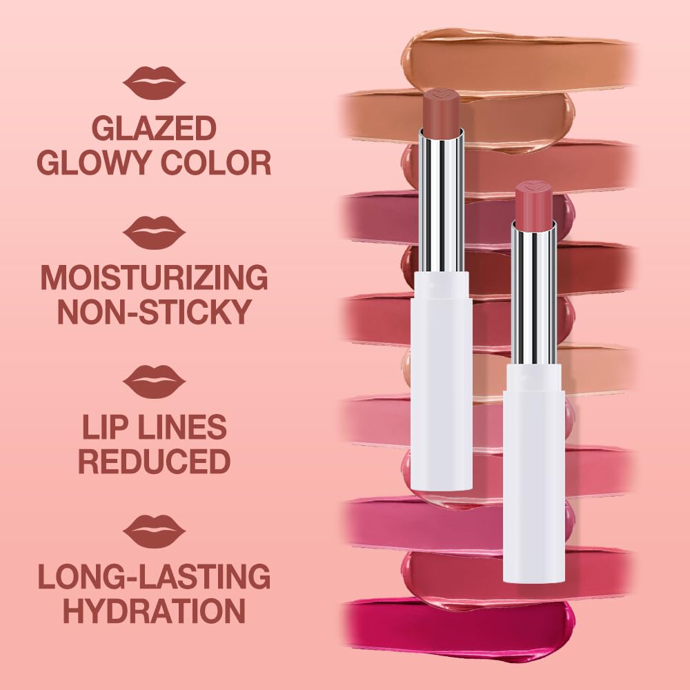 2Pcs Tinted Lip Balm Moisturizing Lipstick,Waterproof Hydrating Matte Lip Balm for Women,Creamy Natural Color Stain for Dry Lips,Soft Matte Finish (9# Charming Peach Pink & 3# Bean Paste Brown)