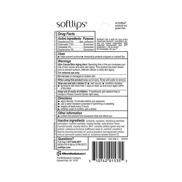 Softlips Raspberry Lip Balm with Green Tea Extract 2-Pack with SPF 20 - Hydrating Protection for Smooth, Delicious Lips