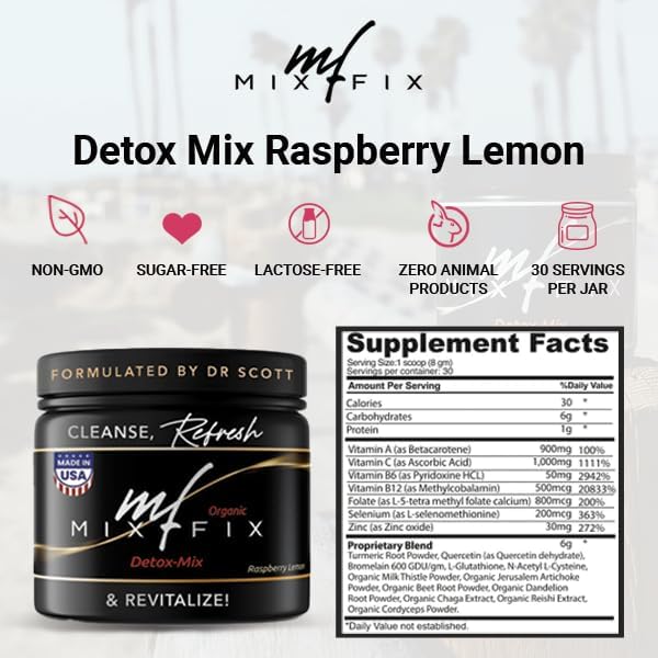 Full Spectrum Detox Powder - Natural Daily Cleanse for Digestive Health & Vitality - Plant Based Vegan Liver Cleanse Powder - Gently Supports Body Detoxification | Raspberry Lemon (30 Servings)