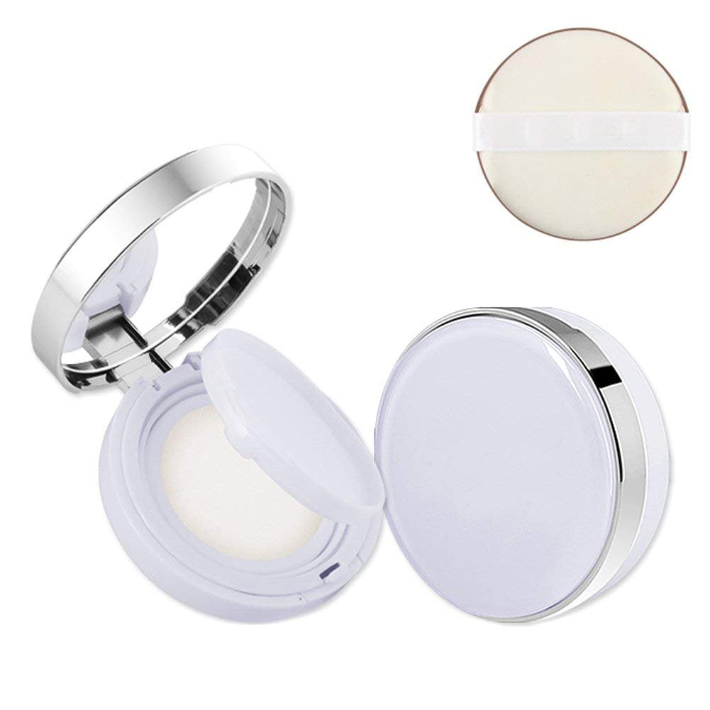 15g 0.5oz Empty Luxurious White Silver Edge Portable Air Cushion Puff Box BB Cream Container Dressing Case with Powder Puff and Mirror