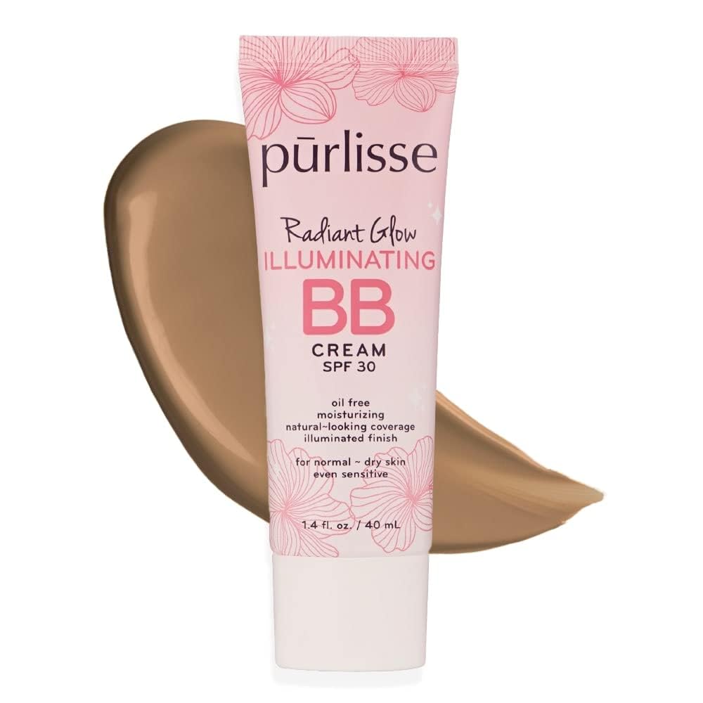 pūrlisse Radiant Glow Illuminating BB Cream with SPF 30 - Glow BB Cream Enriched with Goji & Hawthorn Berry for Dewy Skin - Helps to Improve Skin Texture & Radiance - Tan Deep (1.4 oz)