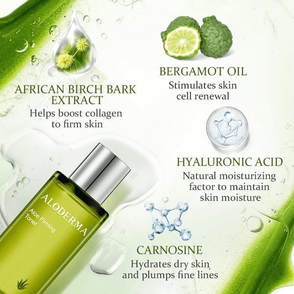 Aloderma Firming Skin Toner with 91% Organic Aloe Vera - Natural Facial Toner for Women with Natural Botanicals to Diminish The Appearance of Fine Lines & Wrinkles - Aloe Vera Facial Toner - 4.2oz