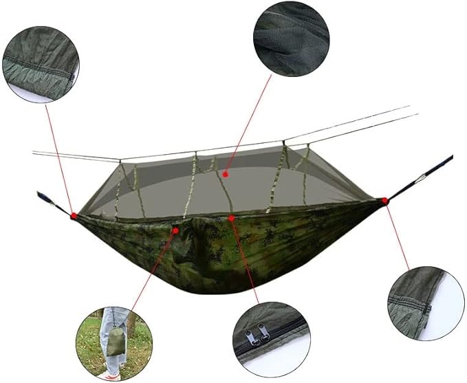 Camping Hammock with Mosquito Net,1-2 Lightweight Portable Outdoor Camping Hammock Nylon Hammock Tent with Tree Straps for Indoor, Camping, Hiking, Backpacking, Beach,Backyard,Pink and Sky Blue