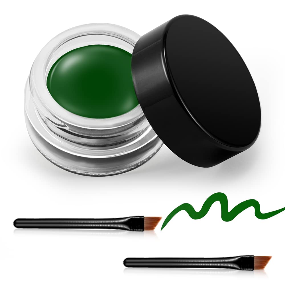 Erinde Green Gel Eyeliner, Waterproof Cream Eyeliner Gel Pot, High-Intensity Pigments Long Lasting Smudge-Proof Eye Liner Halloween Makeup, Waterline Matte Eye Liner with 2PCS Brushes, 05 Green