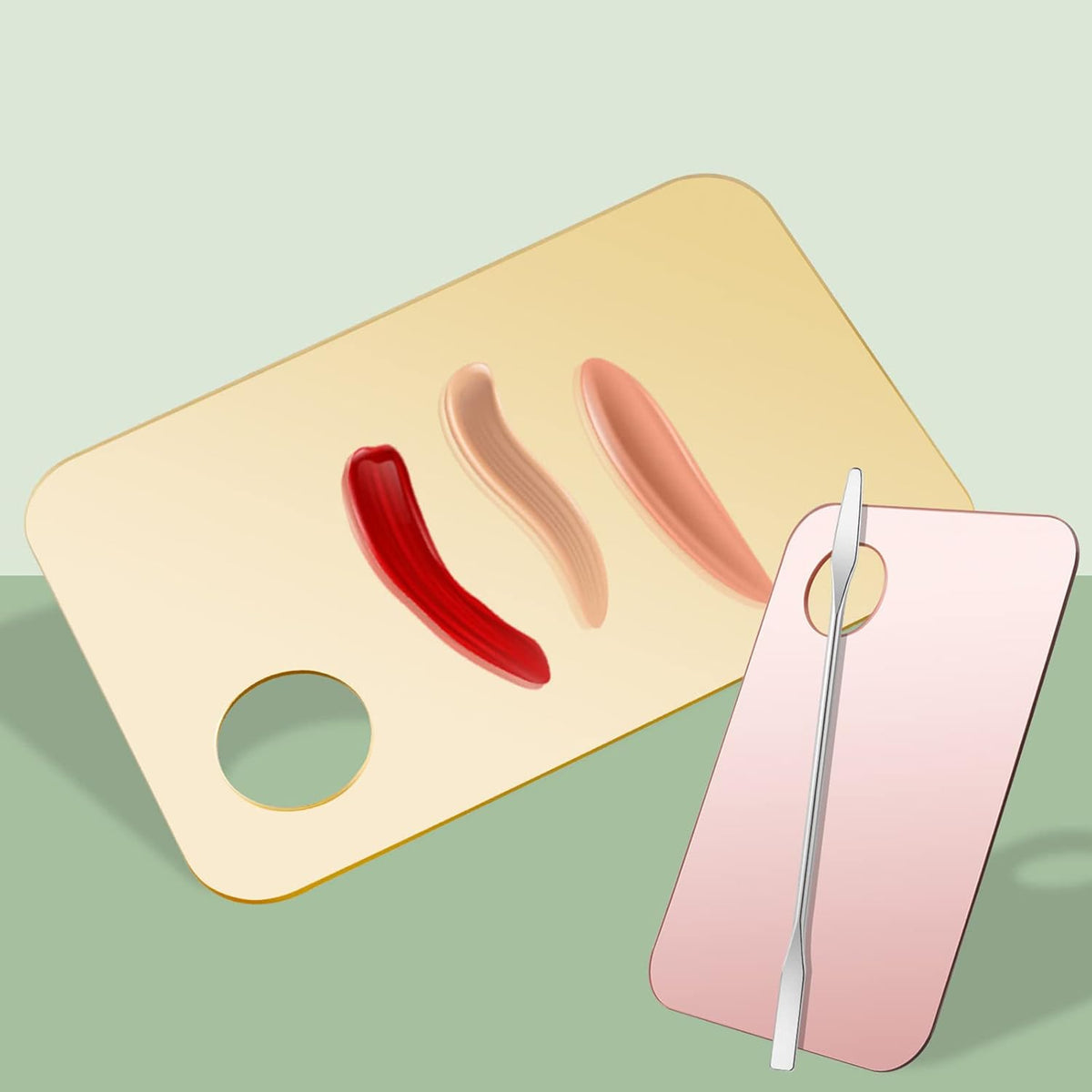1 Pc Acrylic Cosmetic Makeup Palette with Makeup Spatula Tool Makeup Mixing Tray Apply for Foundation Eye Shadow Lipsticks Nail Art Beauty Salon (Rose gold)