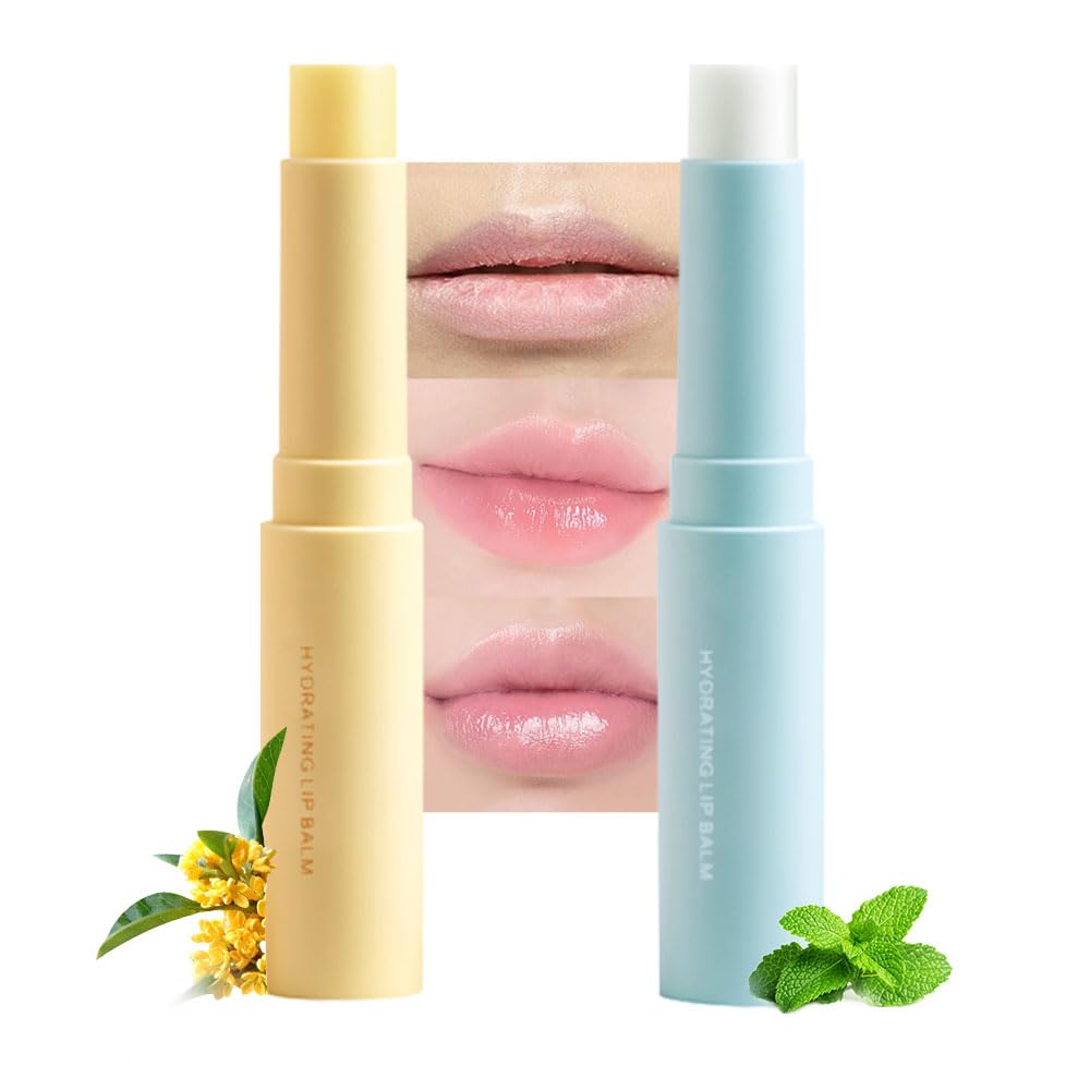 Nourishing Lip Balm for Dry & Chapped Lips, Ideal Lipstick Primer for Women, Deep Moisturization Chapstick, Vegan Tinted Lip Balm, Hydrating, Fall Winter Lip Care, 1#+2#