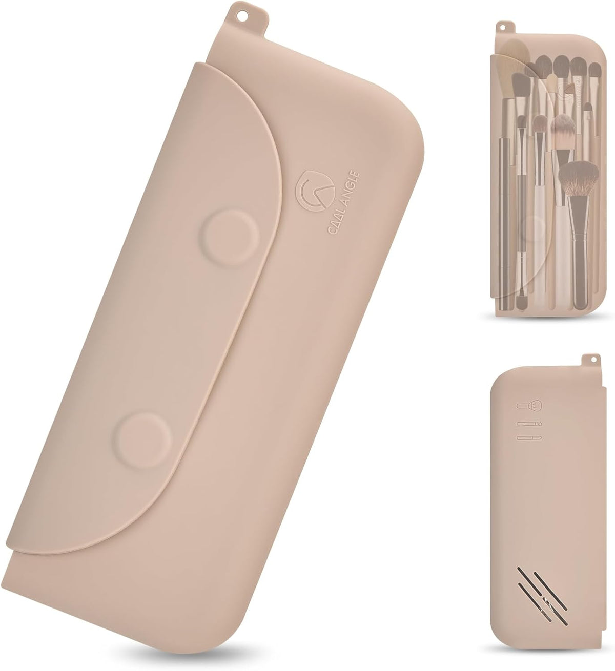 Silicone Makeup Brush Holder Large Travel Makeup Brush Case Original Design Brushes Holder with Magnetic Closure Khaki