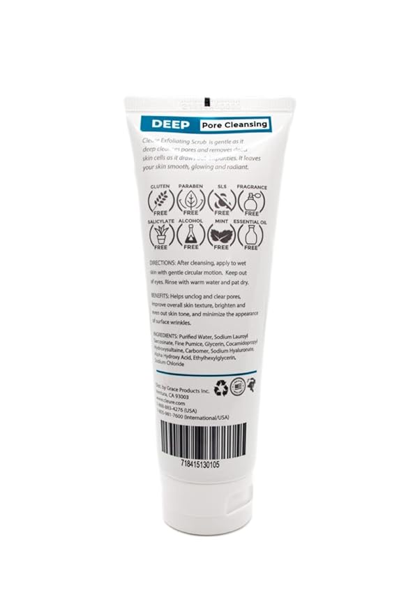 Cleure Hypoallergenic Exfoliating Facial Scrub, Free of Fragrance, Gluten, Paraben, Salicylate and Non-Comedogenic, Unscented, 4 oz