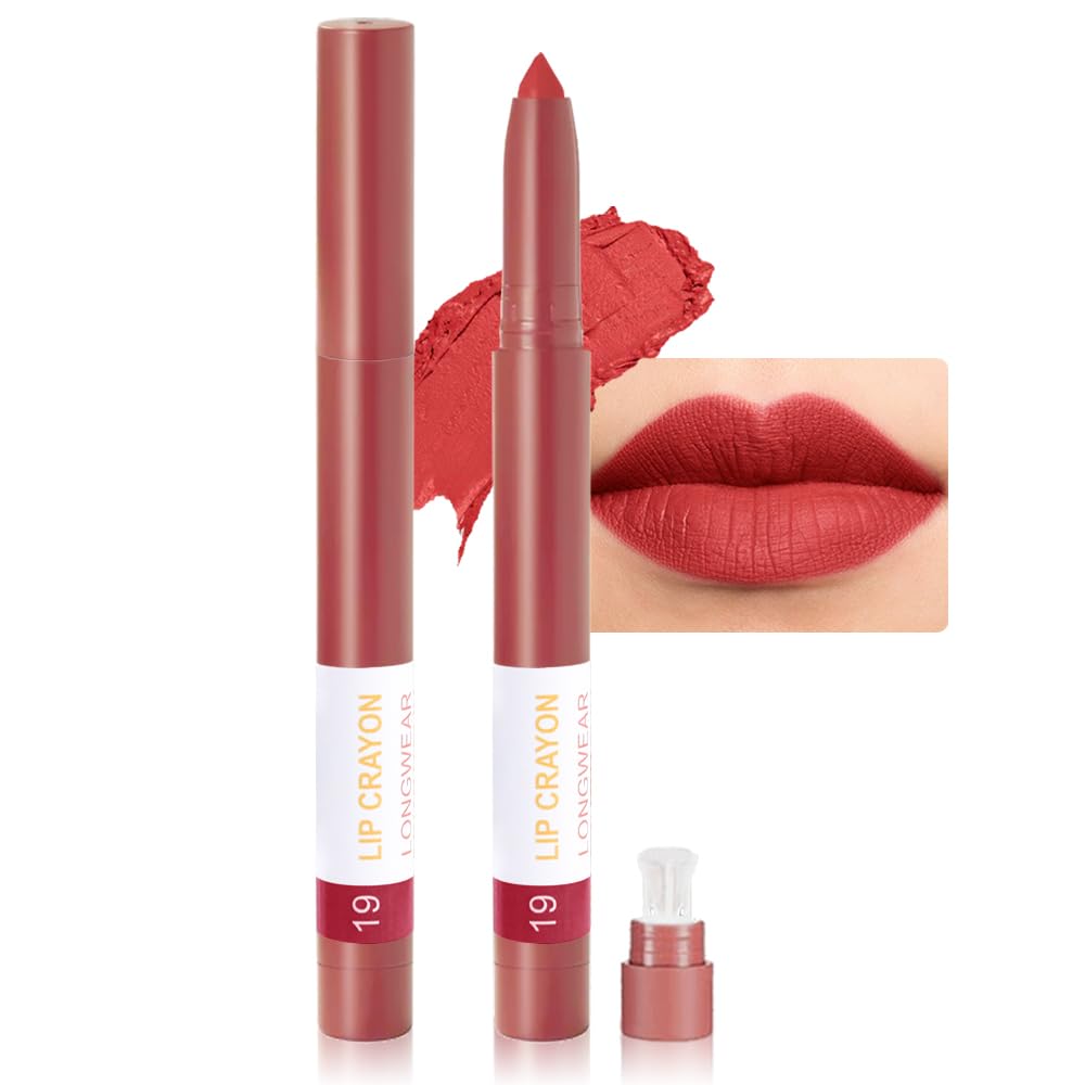 BINGBRUSH Lip Crayons Matte Longwear Lipstick Pack Set,Moisture Smooth Lipliner With Built-in Sharpener Ultimate Super Stay Ink Lip Crayon for Makeup-Waterproof Velvet Lipgloss Lip Stain(19Fire Brick)