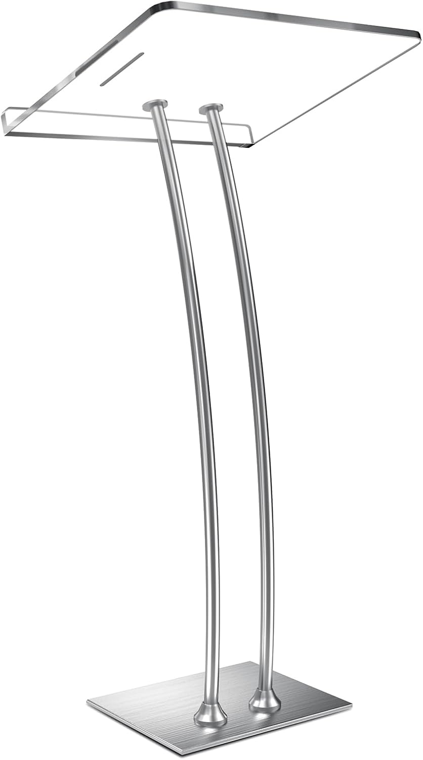 45'' Acrylic Podium Stand - Ultra Clear Iron Podium Pulpits for Churches, Modern Lectern for Conference, Speech, Classroom - 44.9''H x 23.6''L x 15.7''W