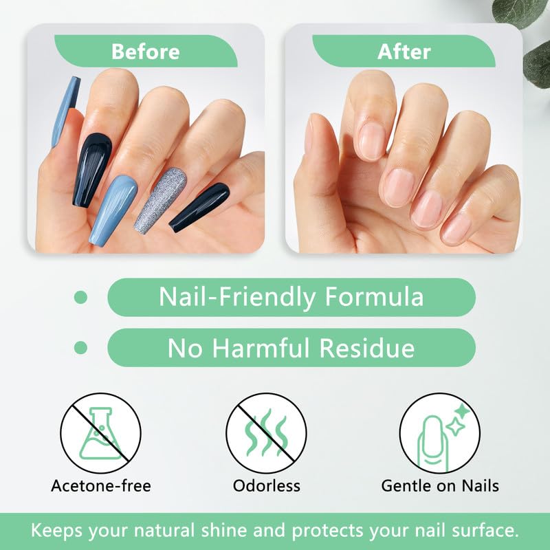 Nail Glue Remover for Press on Nails, 2025 Upgraded 2 In 1 Stick & Remover Pen Design, Not for Gel Polish Base Coat, Quick Gentle Removal Fake Nail Tips Press Ons, 2pcs*5ml