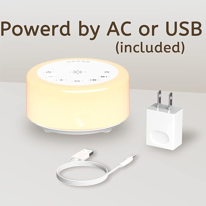 ColourNoise Sound Machine White Noise Machine 12 Colors Night Lights Brown Noise Machine with 30 Soothing Sounds Sleep Sound Machine with 5 Timers Portable for Home Travel and Office(White)