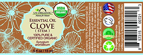 US Organic 100% Pure Clove Stem Essential Oil - USDA Certified Organic, Steam Distilled (15 ml)