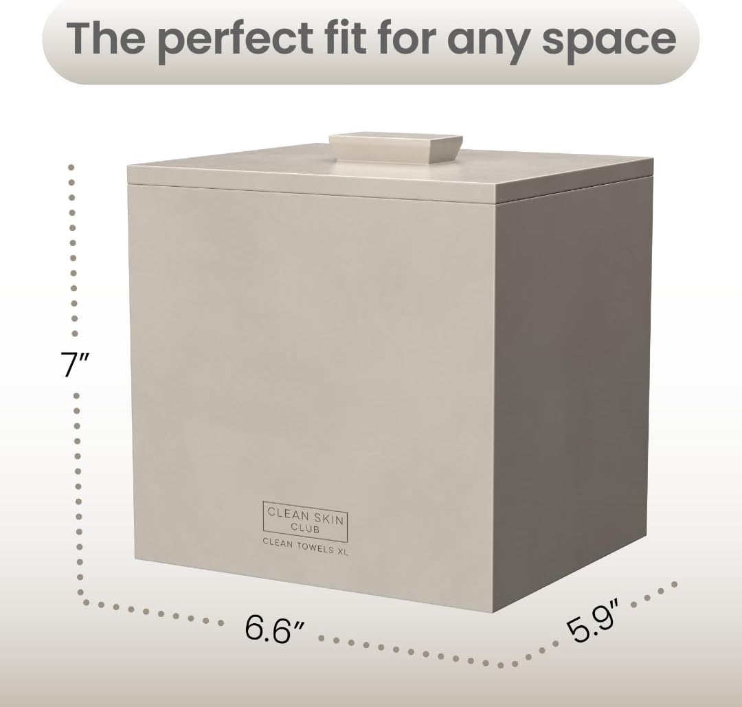 CLEAN SKIN CLUB Cement Box for 50 Disposable Clean Towels XL (Towels NOT Included), Concrete Container for Face Towelettes Bathroom Counter Storage, Cleansing Facial Dry Wipes - Taupe Stone