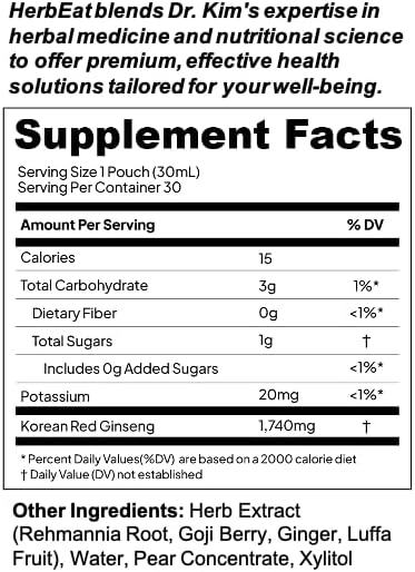 Korean Red Ginseng Prime Extract with 11mg Ginsenosides - Boost Energy, Memory & Immunity, 6-Year-Old Ginseng Drink for Circulation & Skin -30 Pouches (30mL *30)
