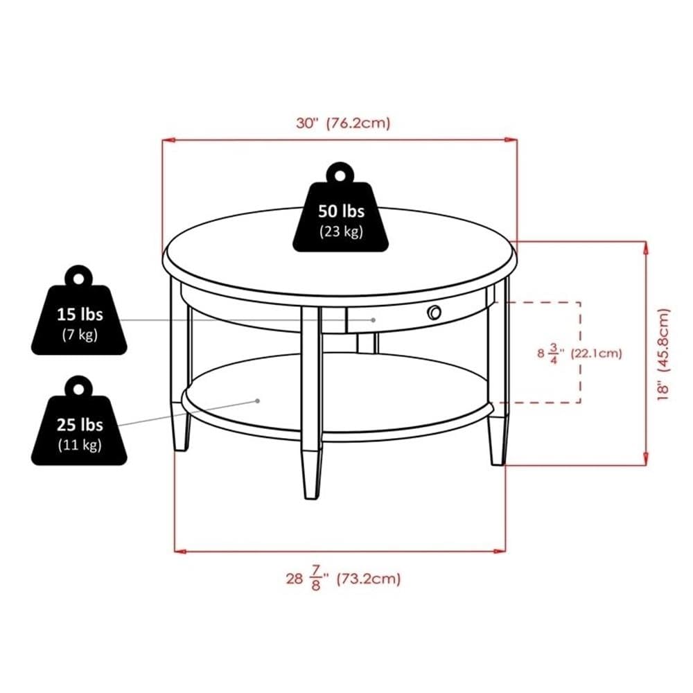 Pemberly Row Antique Transitional Round Wood Coffee Table in Antique Walnut