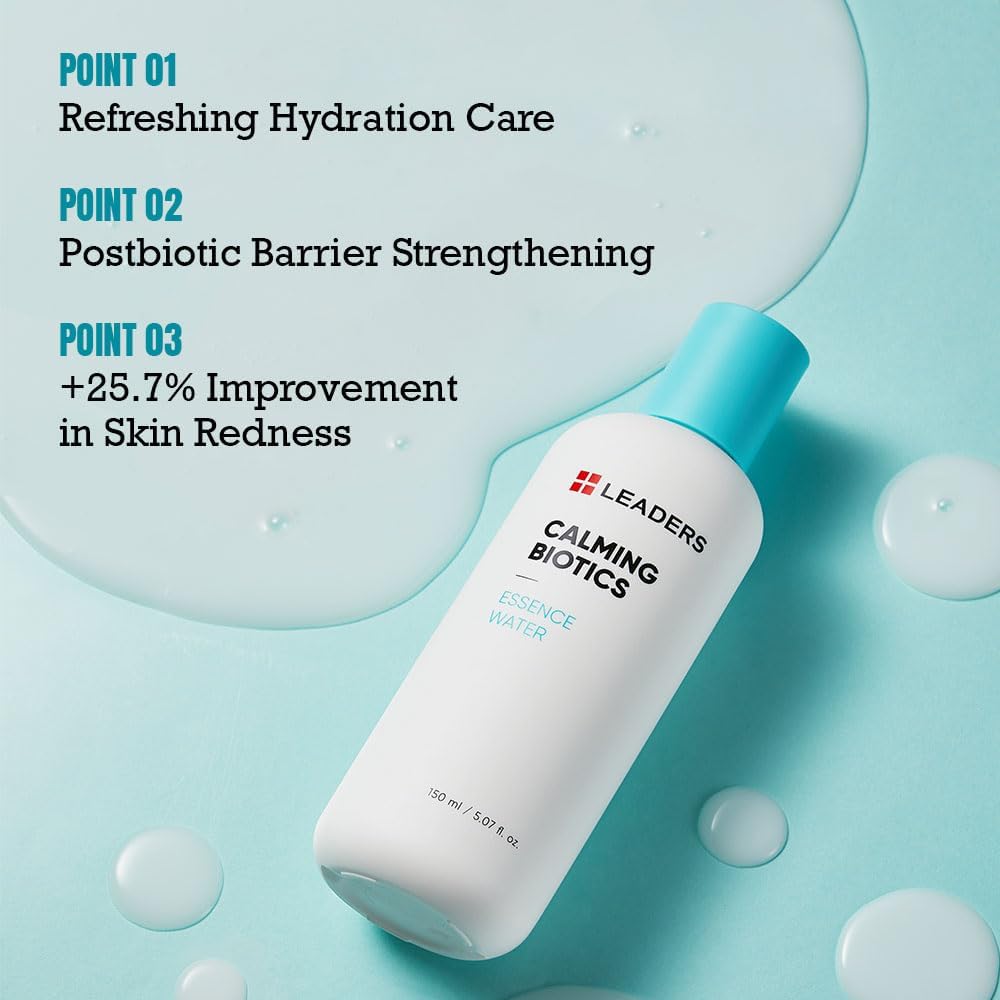 LEADERS Cosmetics Calming Biotics Essence Water - 150ml/5.07 Fl Oz Hydrating Strengthening Nourishing and Deep Moisturizing Toner for Sensitive Skin
