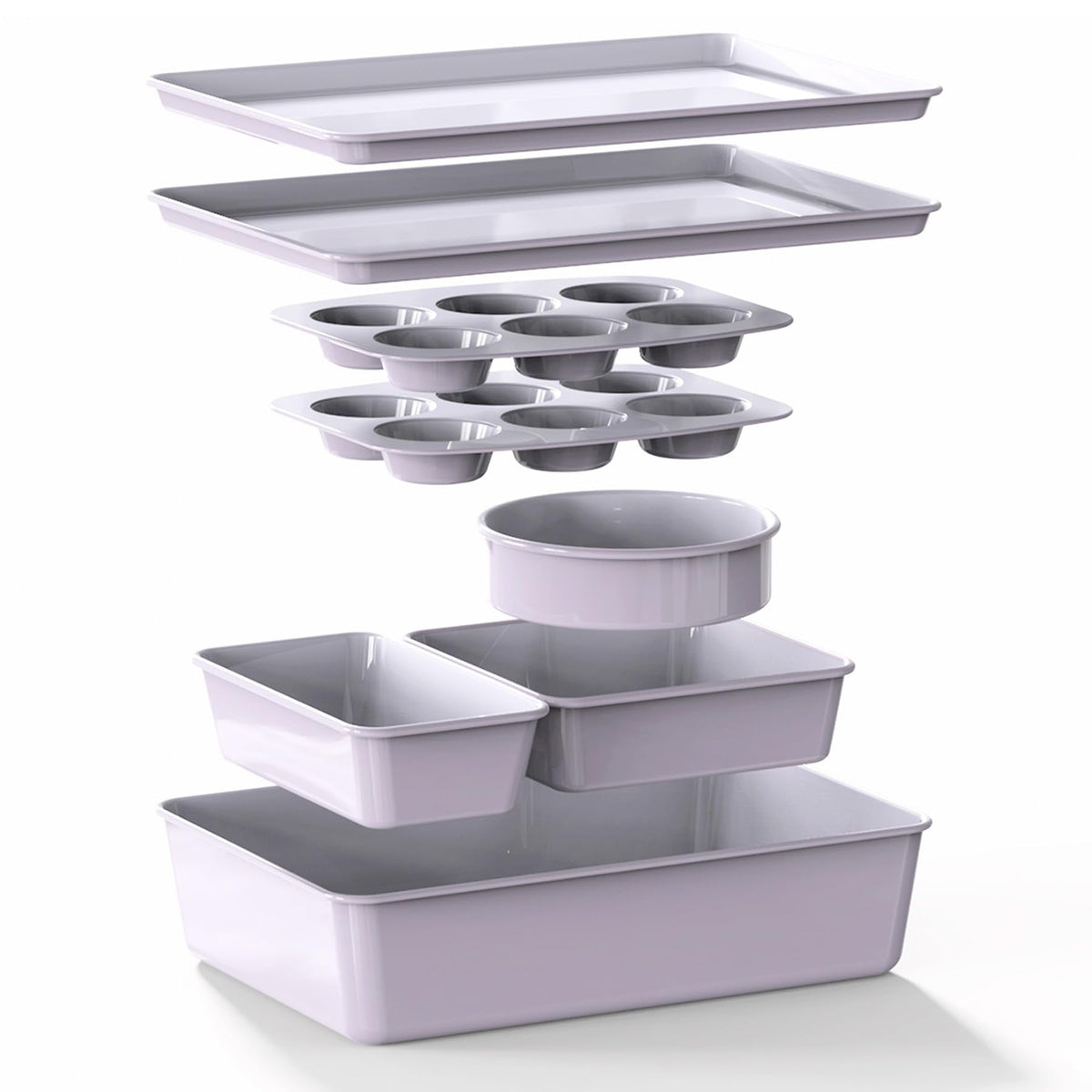Larder & Vine 8-Piece Stackable Bakeware Set, Ceramic-Coated Nonstick Baking Pan Set, Non-Toxic, with Baking Sheets, Muffin Pan, Loaf Pan & Cake Pans, Cabernet