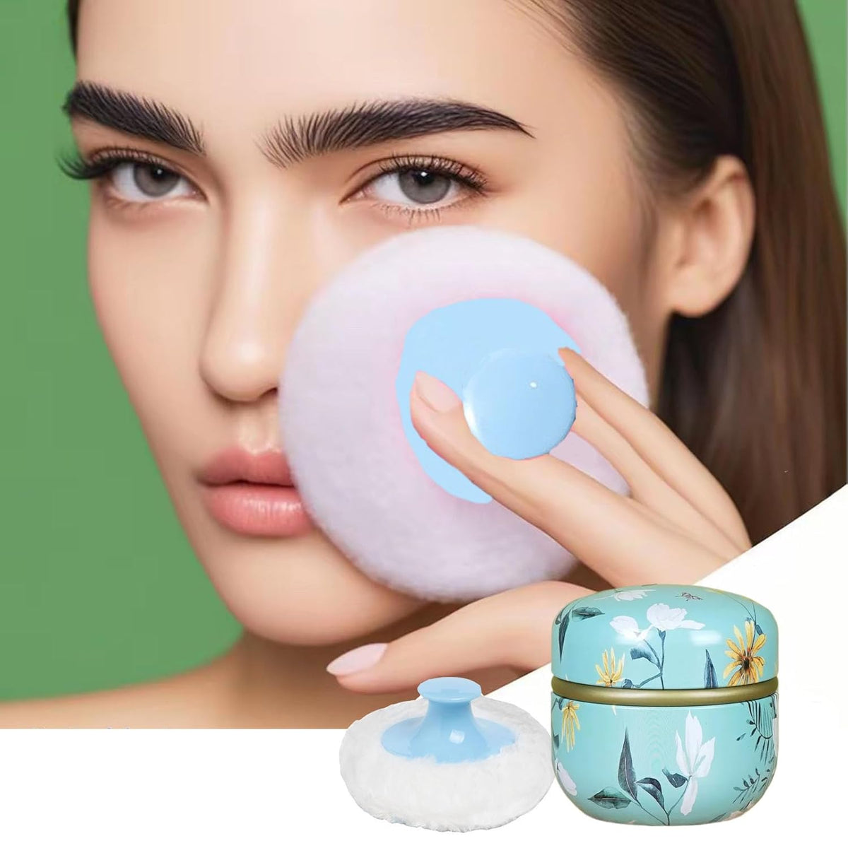 Body Powder Puff and Container, 3.35" Portable Dusting Powder Container with Soft Puff LoosePowder Case Box Jar with Lids for Baby Women Home and Travel Use