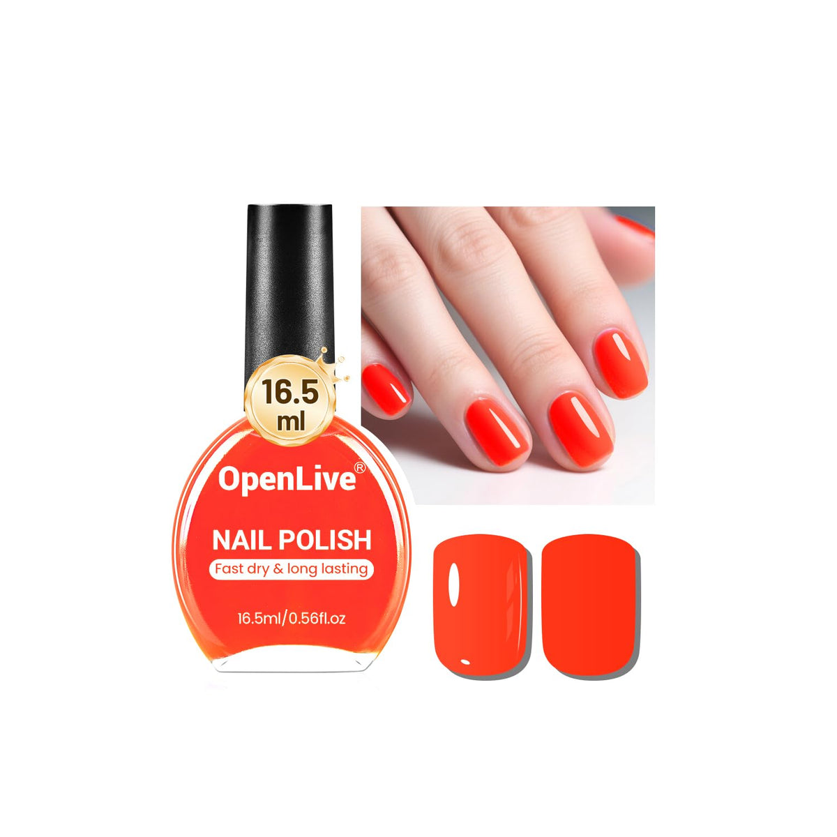 16.5ml Neon Red Nail Polish Glossy Shine Finish Large Volume Quick Dry Nail Polish, Long Lasting Shine, Fingernail Toenail Nail Art DIY Home Travel Nail Art Gift