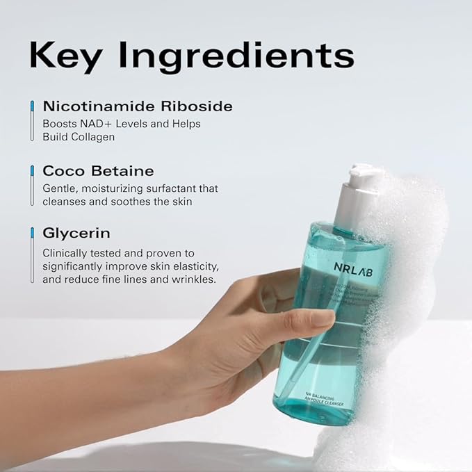 Korean Face Wash [10.14oz] - Ampoule Cleanser - NR Balancing Gentle Face Cleanser - Korean Glass Skin - Balances pH - Moisturizes & Hydrates - Anti-Aging - For All Skin Types - 6 Month Supply