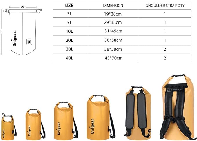 Unigear Dry Bag Waterproof, 2L/5L/10L/20L/30L/40L Floating and Lightweight Bags for Kayaking, Boating, Fishing, Swimming and Camping with Waterproof Phone Case