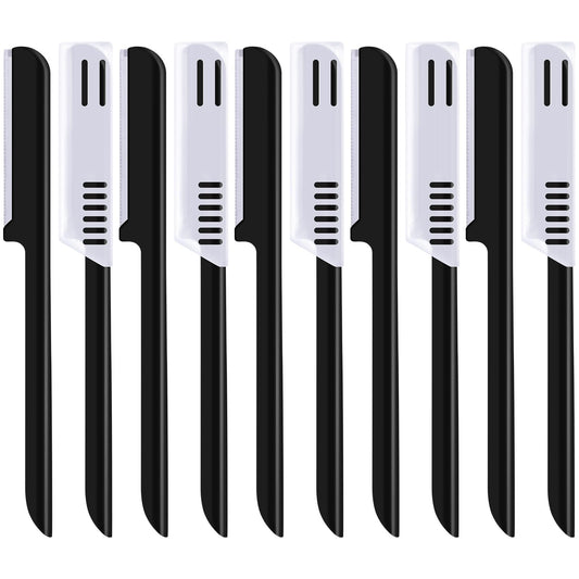 10 Pieces Eyebrow Razor for Women Facial Shaver Razor Brow Shaper Eyebrow Trimmer Dermaplaner Shaping Tool with Cover (Black)