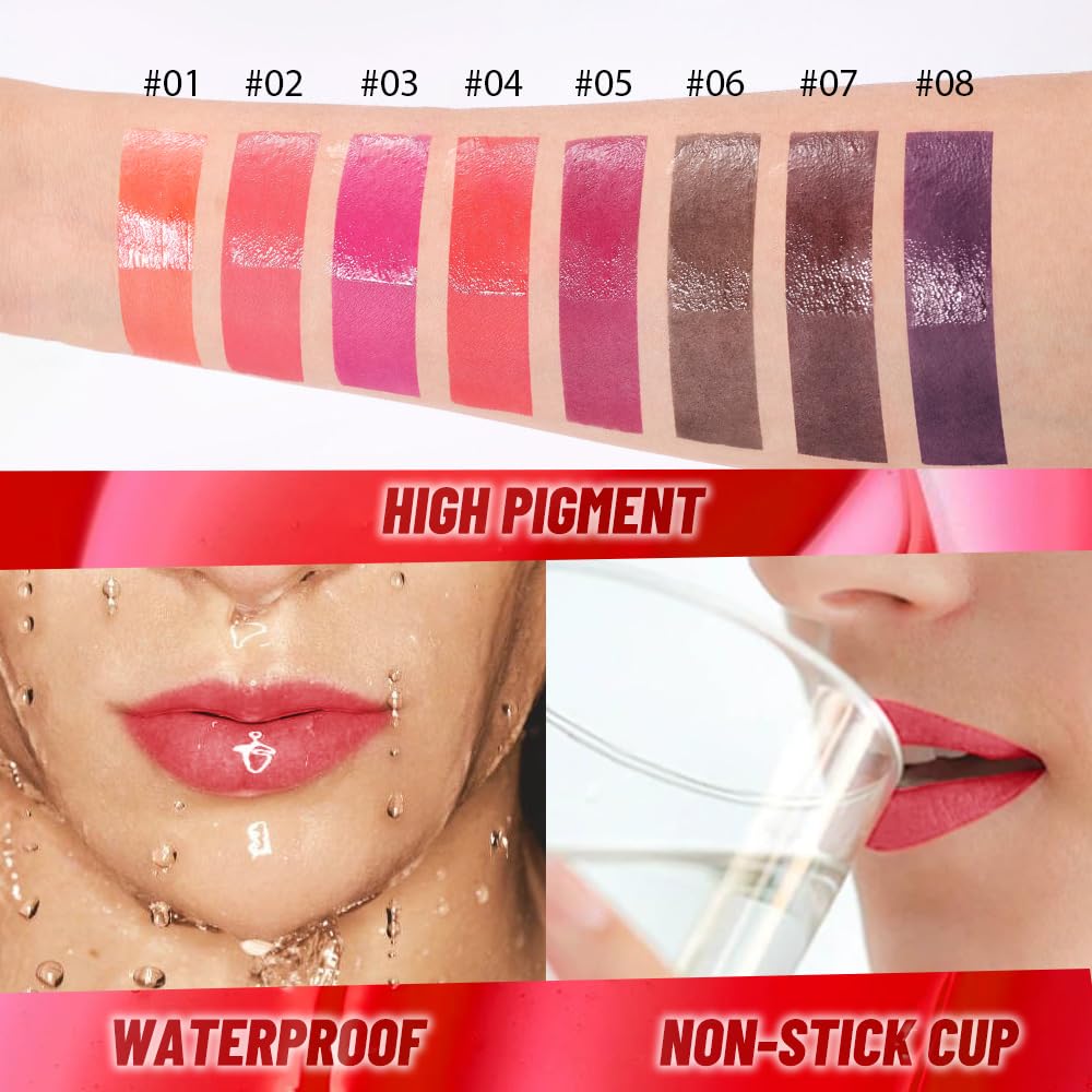 Lip Stain Peel Off Lip Gloss oil Dual-Ended Combo, Vivid Burgundy Lips Liner Stain Peel Off Tattoo, Long Lasting & Waterproof, Transfer-Proof Lip Tint Stain with Lip oil for All Skin Type 04#