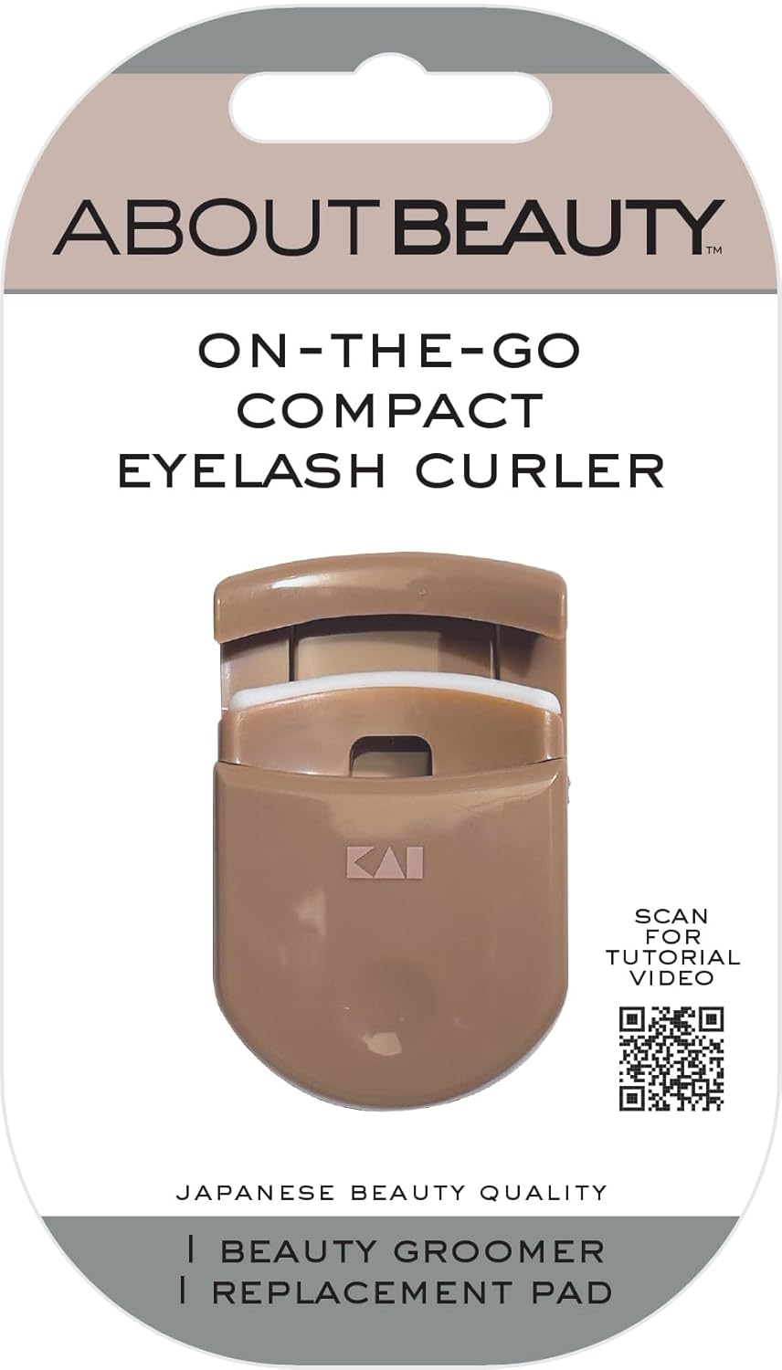 On-The-Go Compact Eyelash Curler, Includes 1 Replacement Pad, Portable Lash Curler Perfect for Travel Makeup, Ergonomic Design is Gentle on Lashes