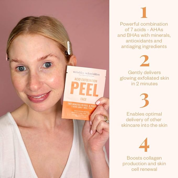 Wrinkles Schminkles Face, Neck & Décolletage Polishing Peel Pads, Skin Exfoliating & Resurfacing, Pack of 5 Towelettes