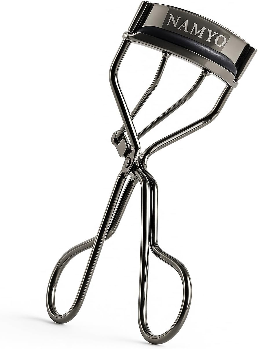 Eyelash Curler – Premium Salon-Grade Luxe Obsidian Grey Lash Tool with 10 Silicone Refill Pads, Satin Travel Pouch, No-Pinch, Natural Curl for All Eye Shapes