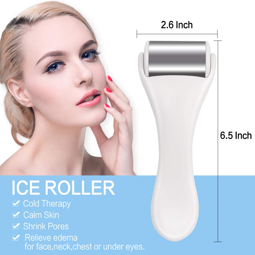 MAANGE Ice Roller for Face & Eye,Puffiness,Migraine,Pain Relief and Minor Injury,Skin Care Products Stainless Steel Face Massager Ice Roller Massager (White)