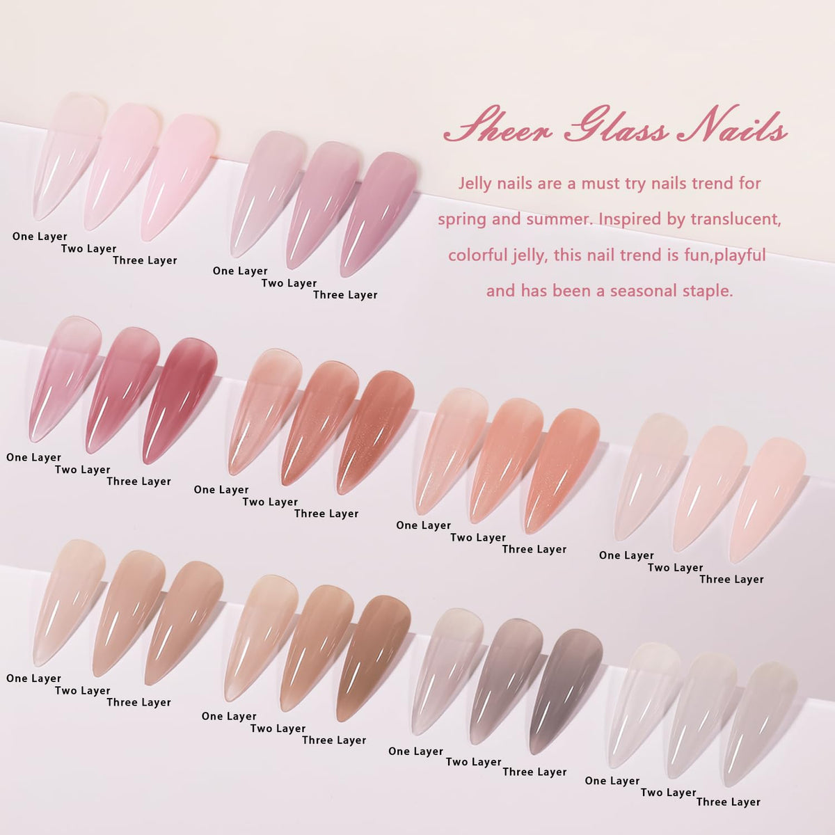 10Pcs Jelly Gel Nail Polish Set Nude Translucent Dark Skin Colors Rose Maple Red Sheer Gel Polish Kit Brown Semi-Transparent Fall Nail Polish Gel UV LED Soak Off Home DIY 7ml