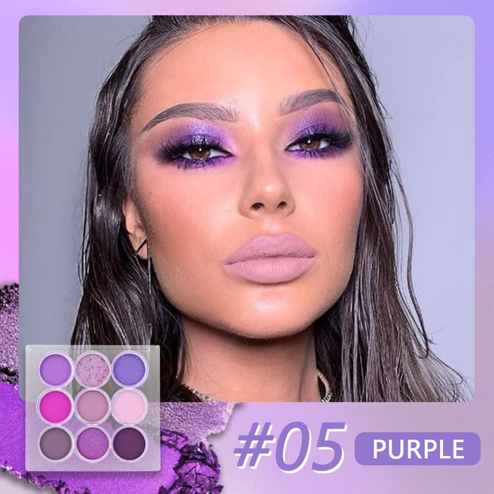 Waterproof 9-Color Shimmer & Matte Eyeshadow Palette – Long-Wearing, Highly Pigmented Glitter Powder with Matt Pink & Shiny Purple Shades.paleta de sombras