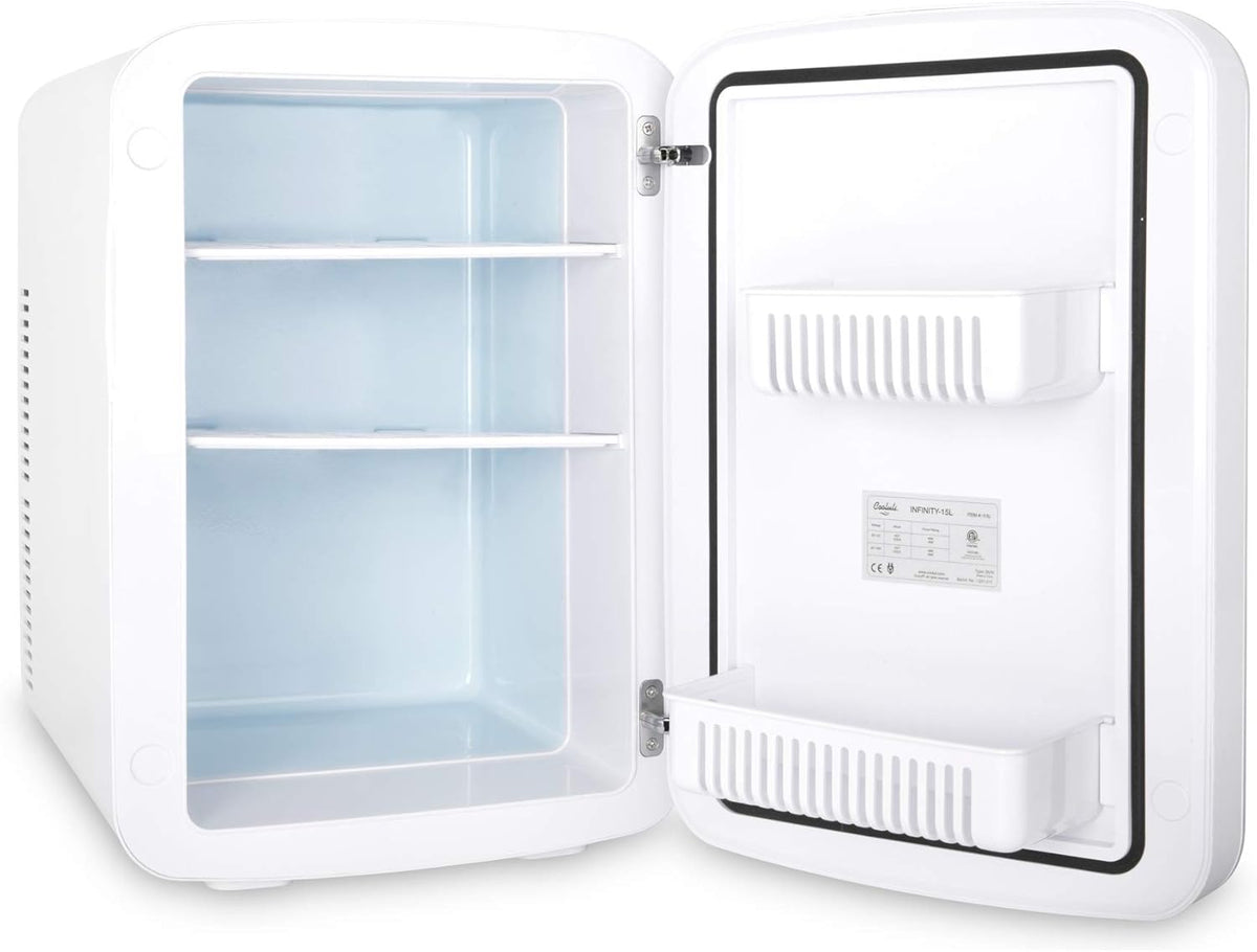 Cooluli Vibe Mini Fridge for Bedroom - With Cool Front Magnetic Whiteboard - 15L Portable Small Refrigerator for Travel, Car & Office Desk - Plug In Cooler & Warmer for Food, Drinks & Skincare (White)