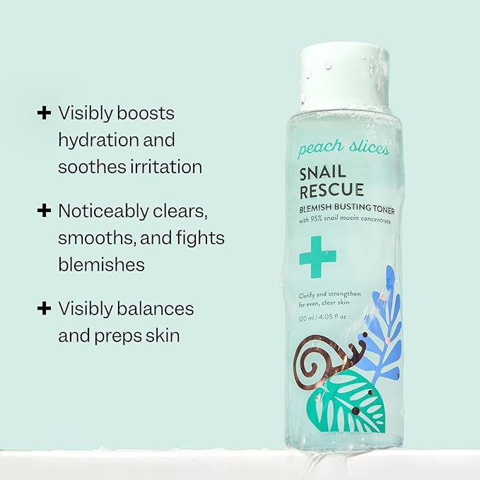 Peach Slices - Snail Rescue Blemish Busting Toner (4.05 oz) - 95% Snail Mucin Concentrate - Clarify, Strengthen, Balance - Hyaluronic Acid & CICA - Vegan & Cruelty Free - Korean Skin Care & Beauty