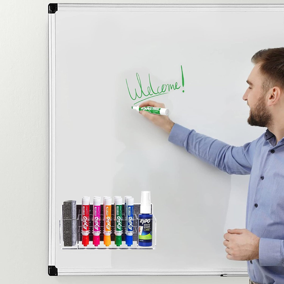HBlife 2 Pcs Acrylic Magnetic Dry Erase Marker Holder for Whiteboard, Wall Mount 10 Slots Magnet Pen Pencil Holder for Fridge Refrigerator, Locker Organizer Accessories for Classroom Office, Clear