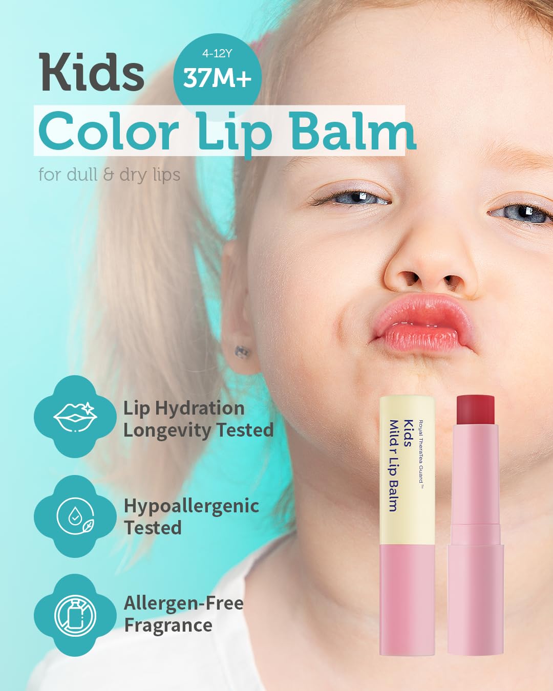 Kids' Color Lip Balm - Korean Kids Red Tint Lip Balm for Chapped and Cracked Lips with Natural Pigments - Hydrating Lips with Plant Oils and Shea Butter - Allergen Free Scent, 0.1 oz.