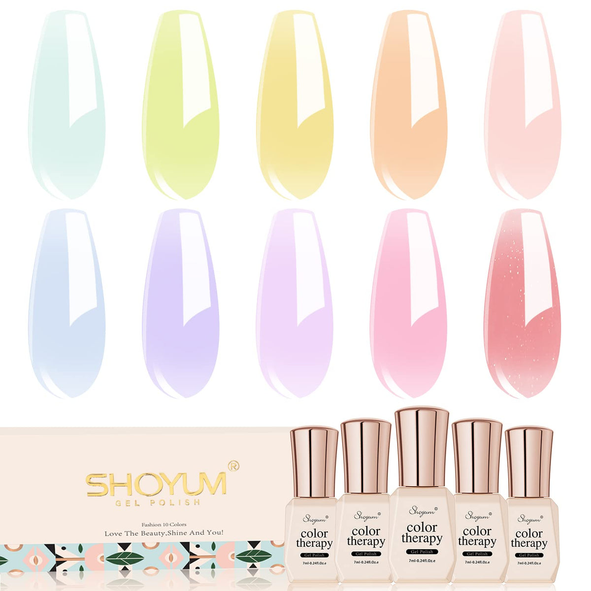 Jelly Pastel Gel Nail Polish Set 10Pcs Candy Colors Collection,Translucent Spring Summer nail gel polish Manicure at Home DIY Easter Mother's Day Gifts