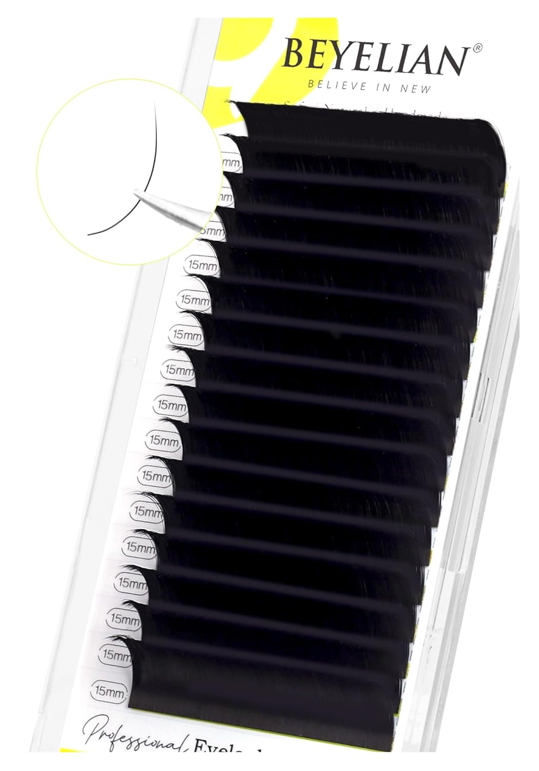 BEYELIAN Eyelash Extension 0.05 D Curl 15mm Tray Easy Fan Lash Extensions Volume Lashes 100°/212°F High Temperature Resistant Classic Professional Use Natural Matte Black (0.05 D 15mm)