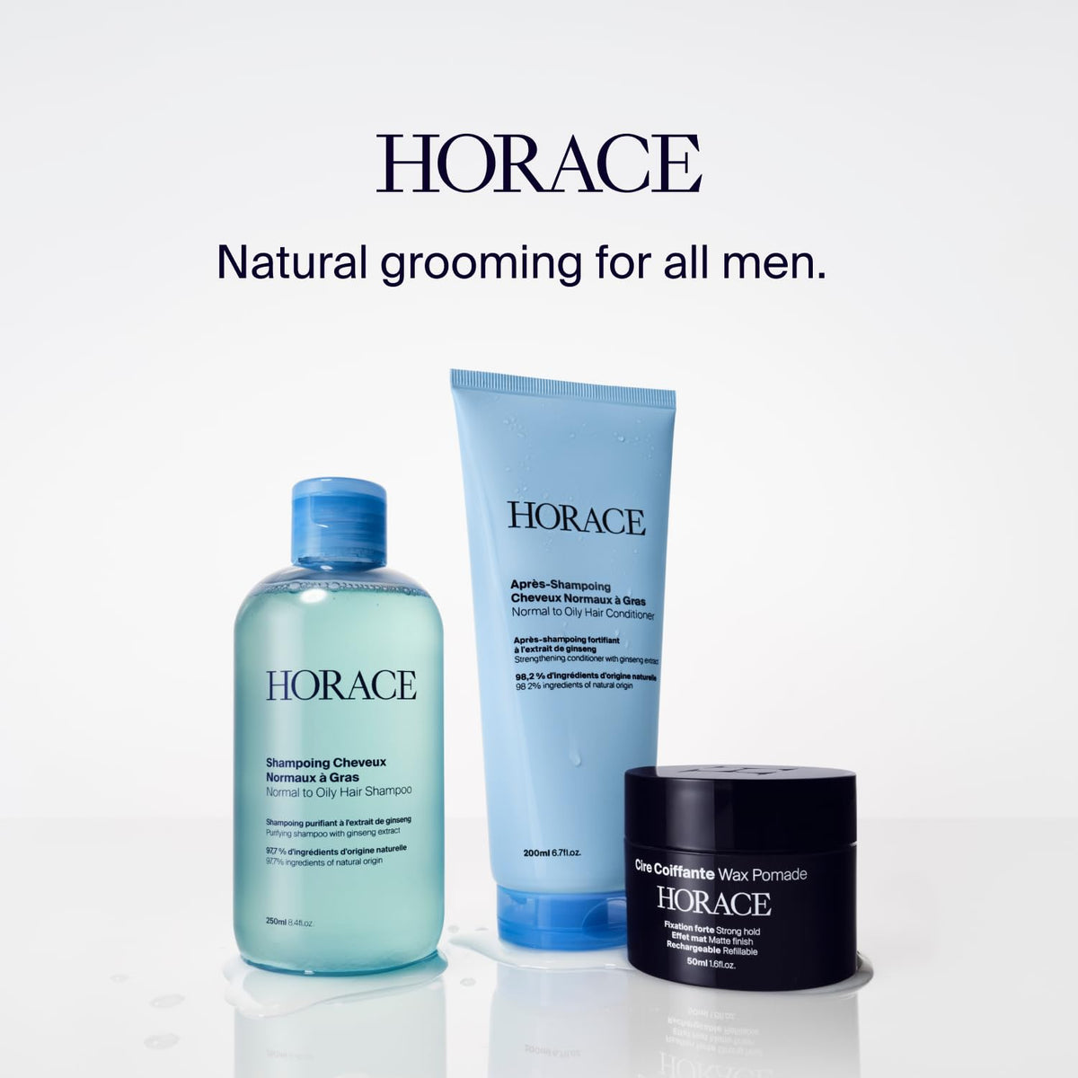 HORACE Hair Wax Pomade for Men – Strong & Long-Lasting Hold – Matte Finish – No Silicones or Mineral Oils – Woody Scent – Refillable, 50 ml