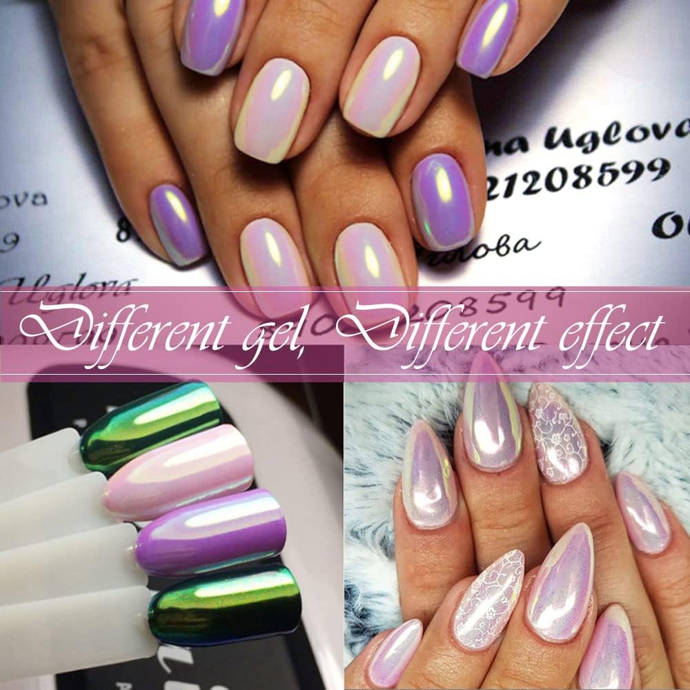 Pretty Diva Aurora Chrome Nail Powder - Mermaid Unicorn Chrome Powder for Nails, Aurora Iridescent Nails Chrome Powder Glitter Manicure Pigment