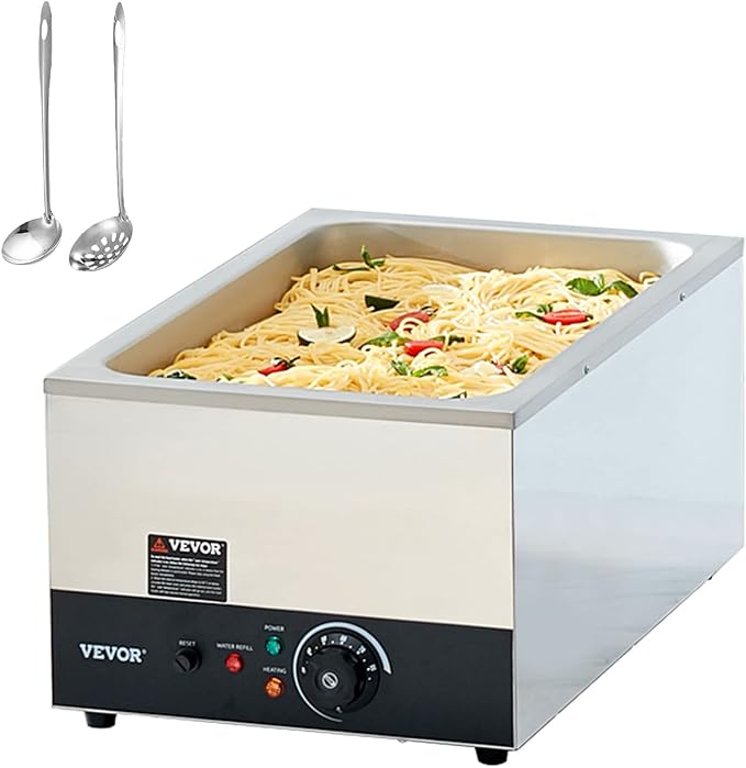 VEVOR Commercial Food Warmer 24QT Bain Marie 1200W Electric Buffet Warmer Steam Table Food Warmer Countertop Stainless Steel Food Warmer Wet or Dry Use for Parties, Catering and Restaurant