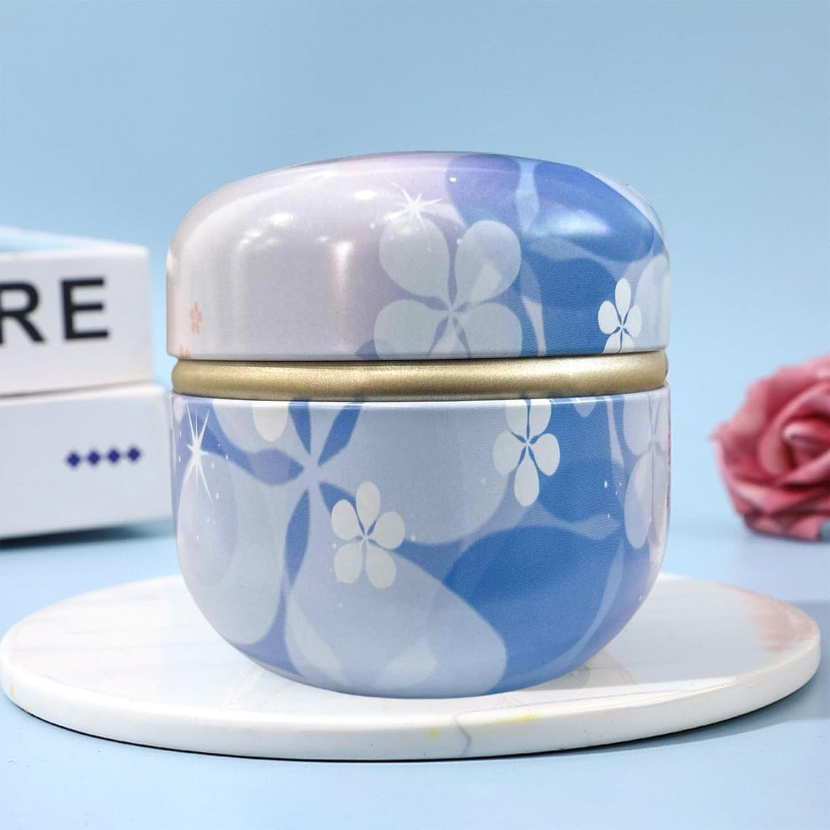 Body Powder Puff and Container for Dusting Powder, Women Powder Puff and Powder Case for Bath and Travel (Floral Diary)
