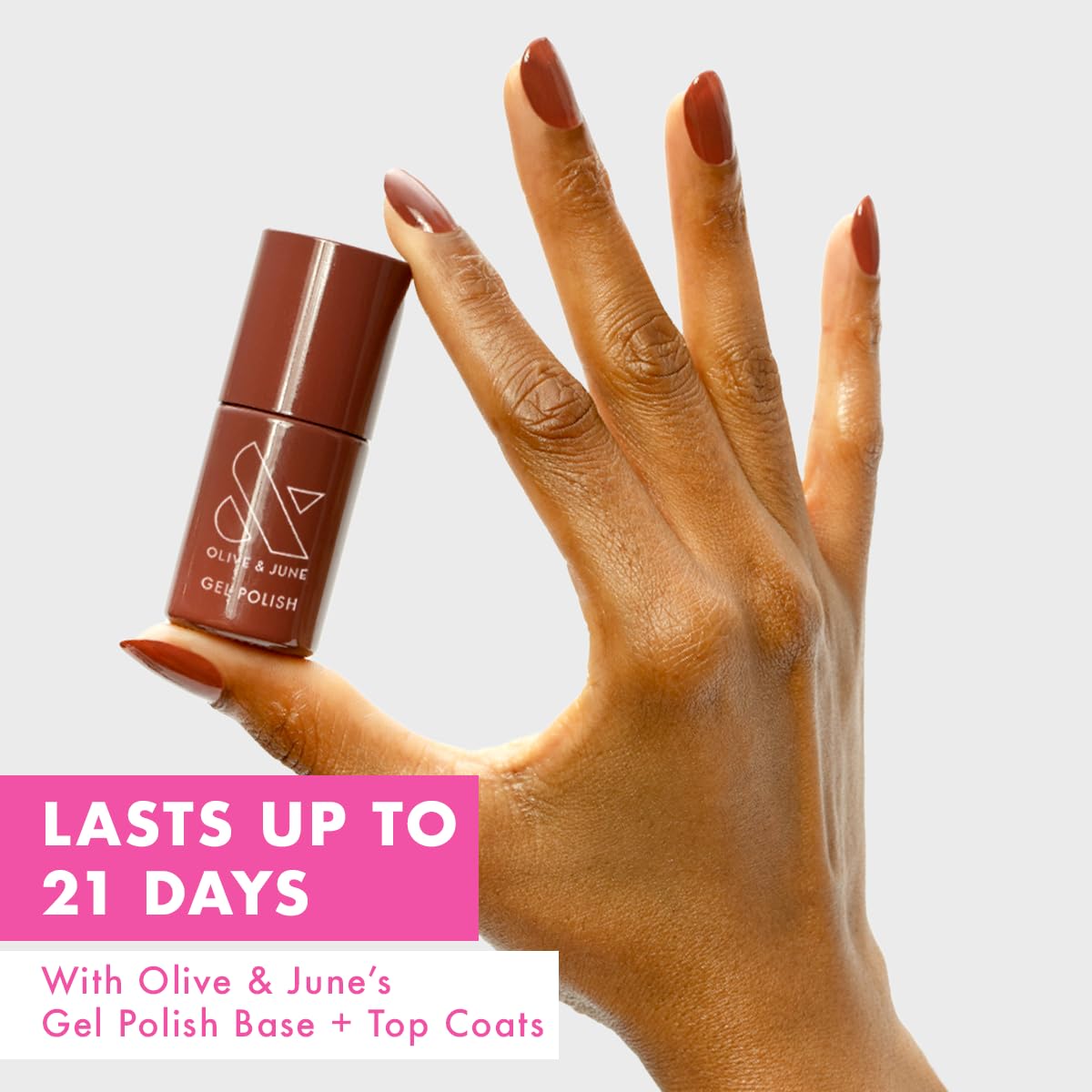 Olive & June Gel Polish | UV LED Nail Lamp Needed | Long Lasting Formula | Up to 21 Days of Wear | Damage-Free Removal | Salon-Quality Manicure, Pedicure at Home | JJ Cinnamon Brown