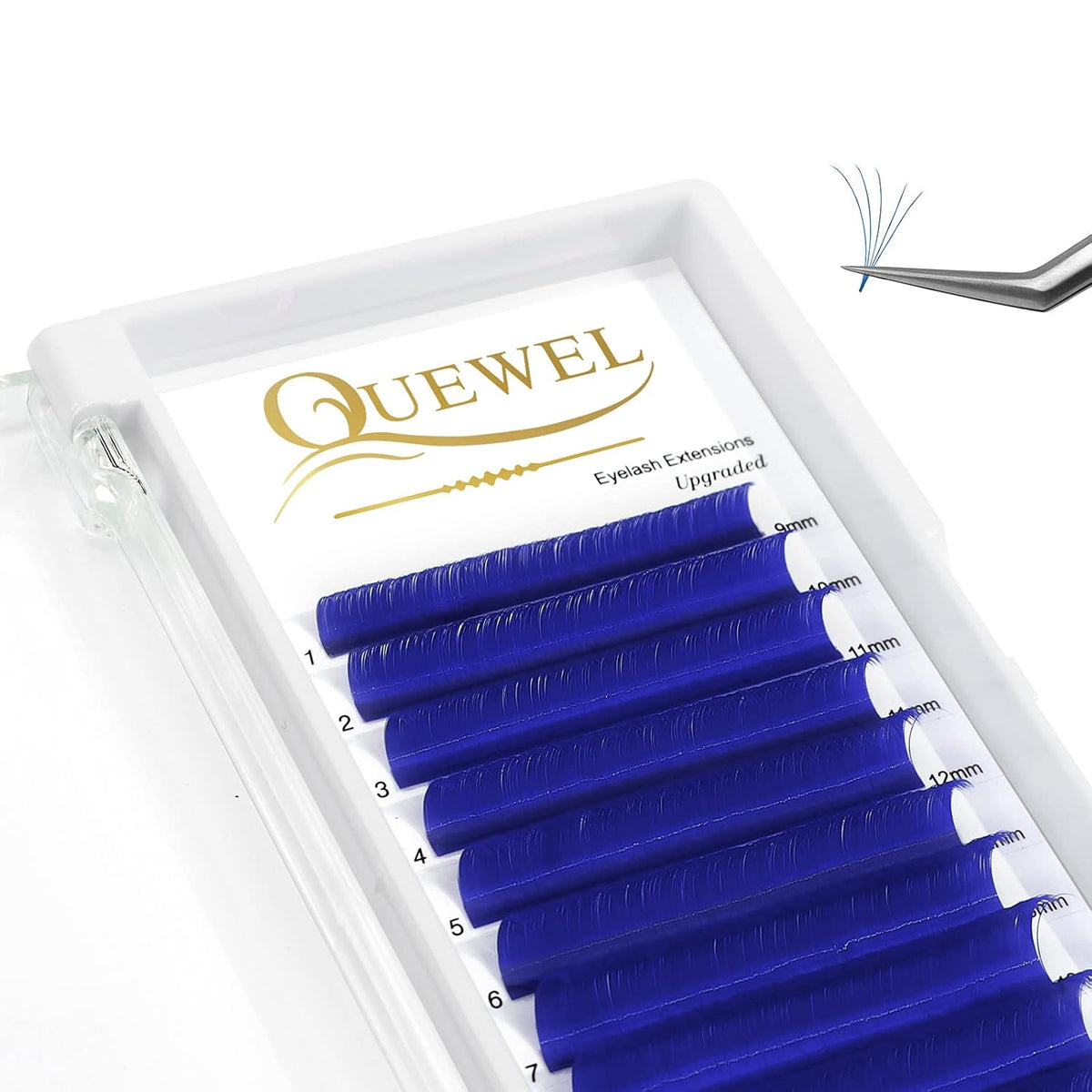 QUEWEL Easy Fan Volume Lashes 0.07 D Curl Blue Volume Eyelash Extensions 9-16mm Mixed Lash Tray Color Lashes Extension Self Fanning (Blue 0.07 D 9-16mm)