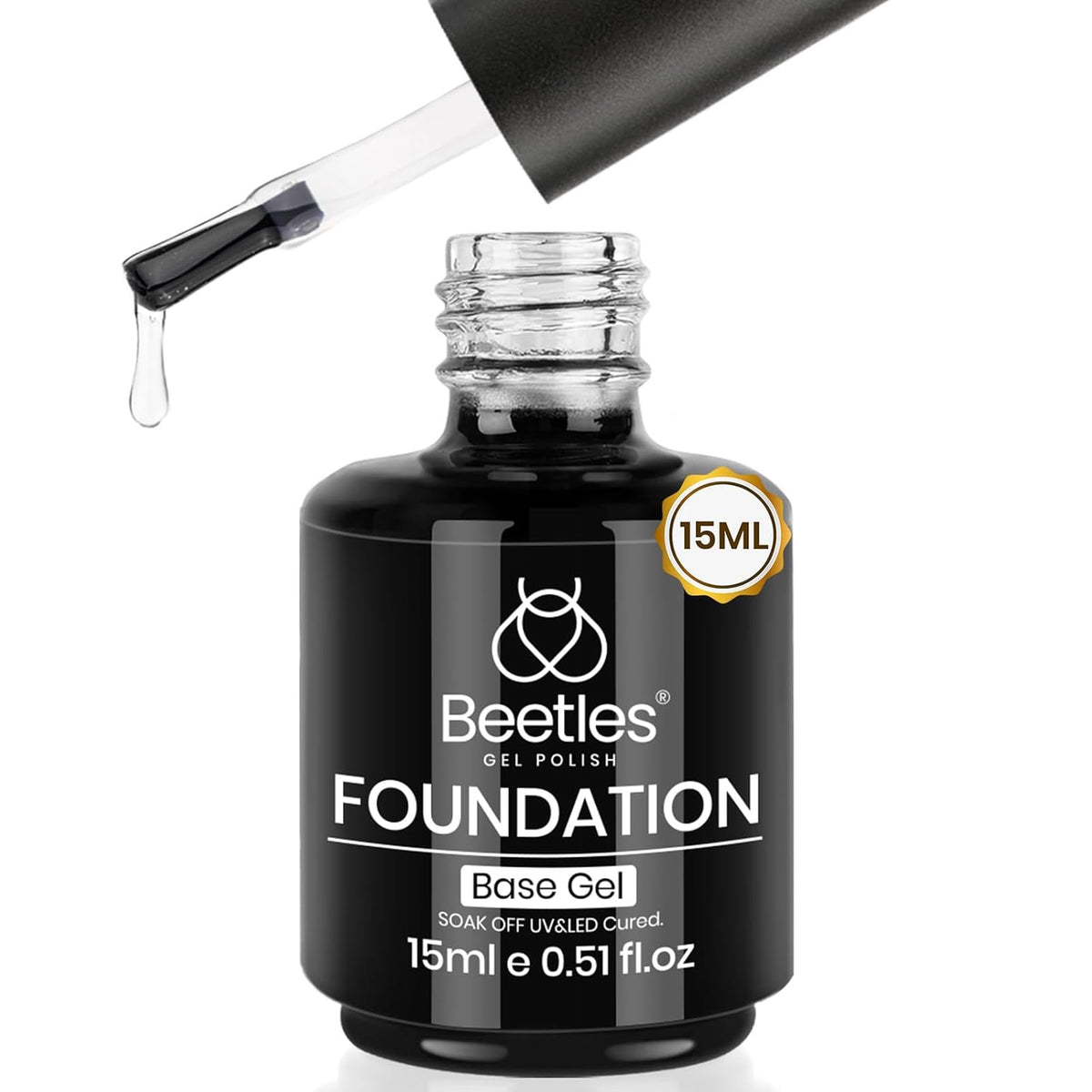 Beetles 15ml No Wipe Gel Base Coat – Base Coat Gel Nail Polish Long-Lasting UV LED Soak Off Manicure, Strong Adhesion Low Odor Toxin-Free for Natural & Artificial Nails, Salon & DIY Use