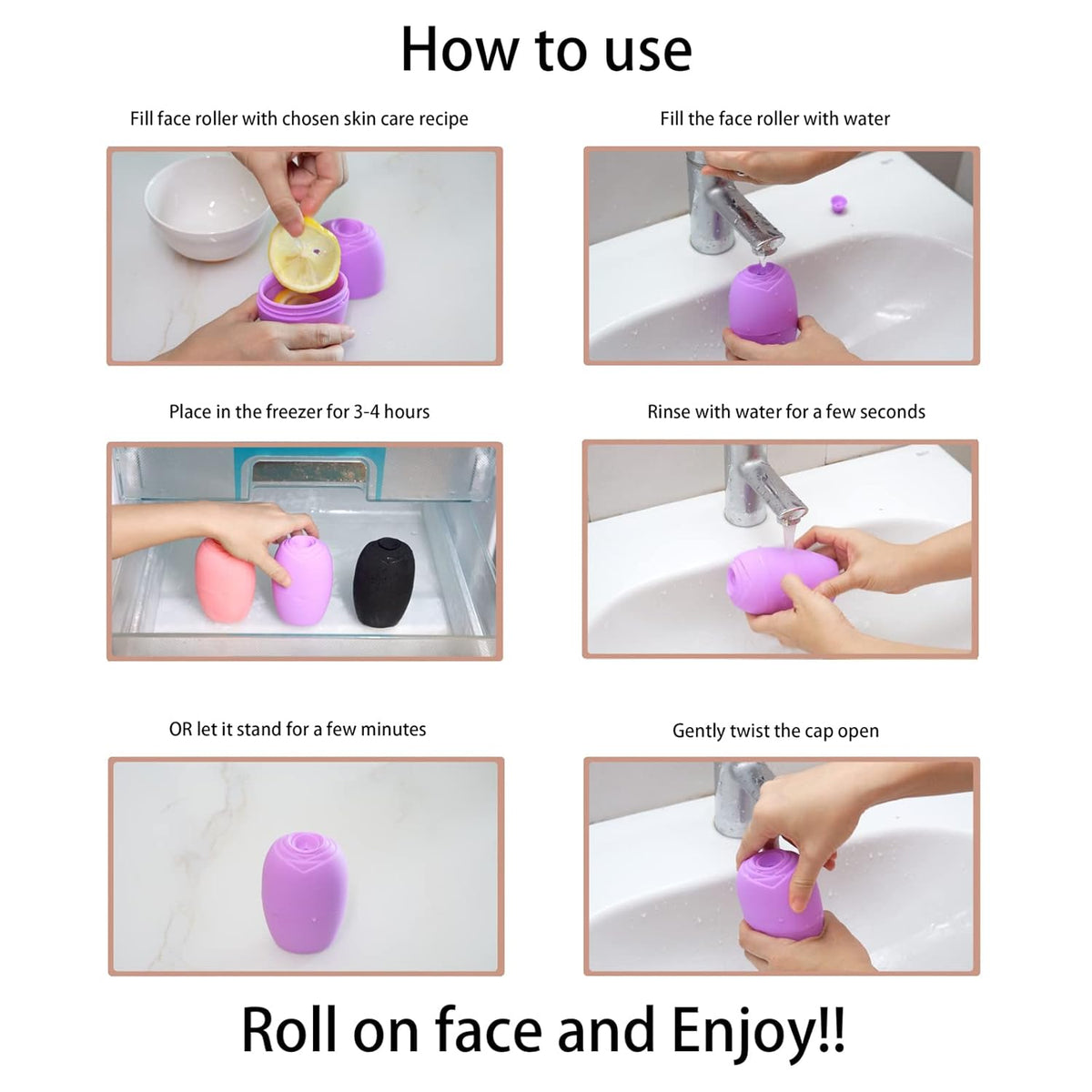 Ice Roller for Face, Qewro Silicone for Tone skin, Reusable Eye Puffiness Relief, Ice Roller Mold for Neck, Facial Roller to Remove Fine Lines Pores Anti Wrinkles (Black)
